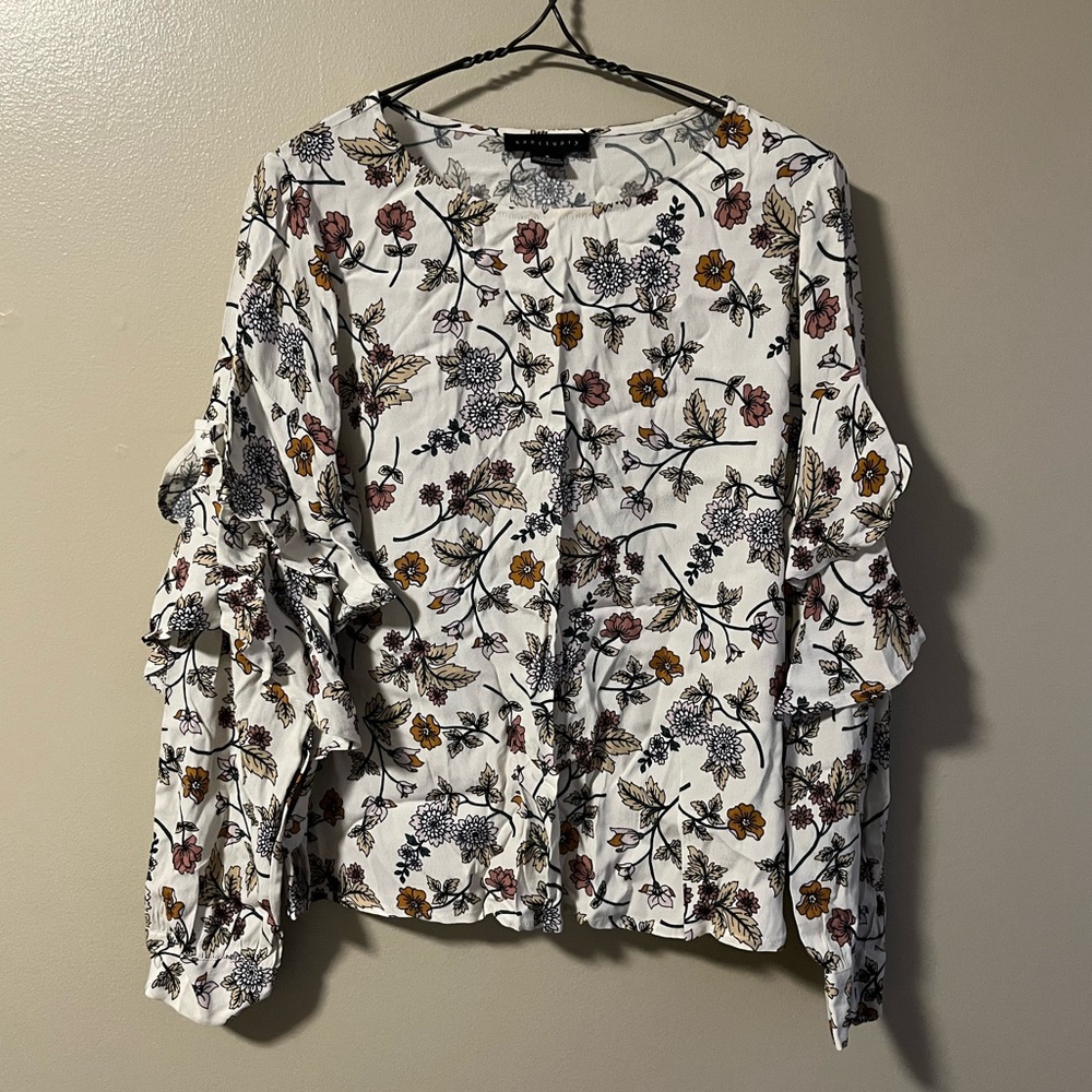 Sanctuary White Floral Long Sleeve Blouse Small